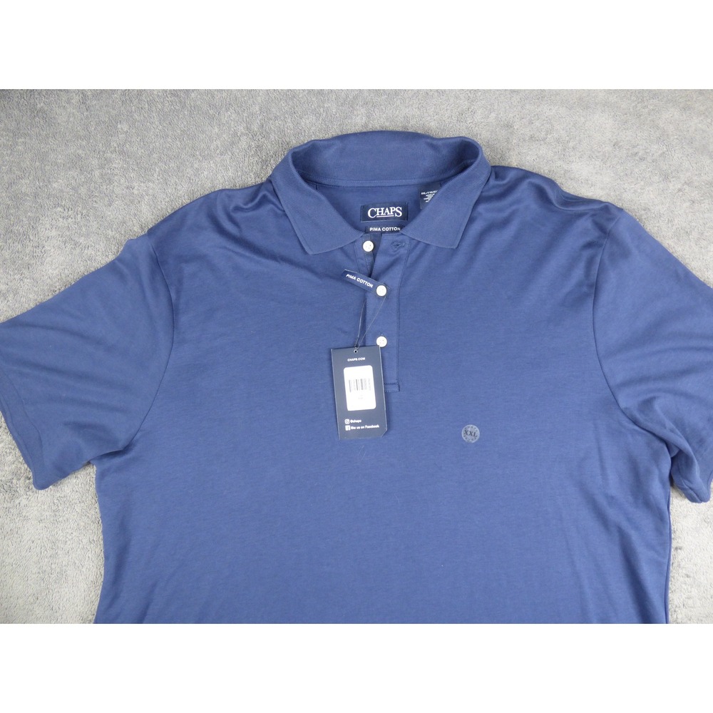 Chaps Mens XXL Pima Cotton Short Sleeve Polo Shirt Navy Blue Solid New - Picture 3 of 9